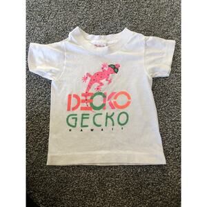 VTG Kids 90s Decko Gecko Hawaii Shirt 2-4 White Neon Softee USA Single Stitch B1